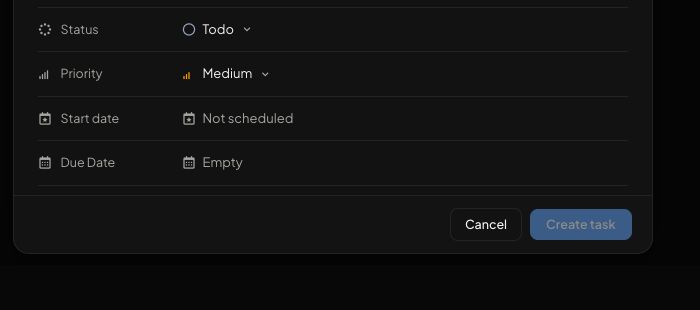 Task status, priority, start date and due date controls